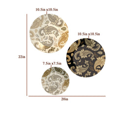 Paisley Print Ceramic Decorative Wall Plate with Stand | Set of 3