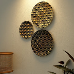 Catchy Gold Art Deco Pattern Ceramic Wall Decorative Plates | Set of 3