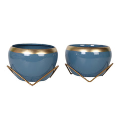 Apple Shape Metal Blue & Gold Planter Set of 2