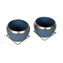 Apple Shape Metal Blue & Gold Planter Set of 2