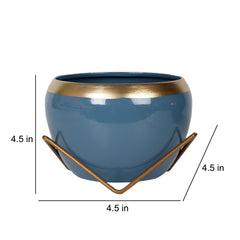 Apple Shape Metal Blue & Gold Planter Set of 2