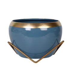 Apple Shape Metal Blue & Gold Planter Set of 2