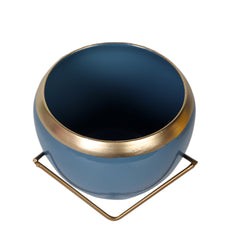 Apple Shape Metal Blue & Gold Planter Set of 2