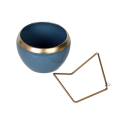 Apple Shape Metal Blue & Gold Planter Set of 2