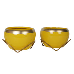 Apple Shape Metal Yellow & Gold Planter Set of 2