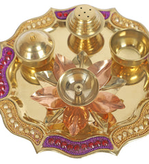 Purple & Gold Bras Pooja Thali