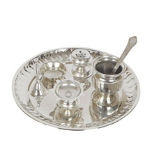 Silver Steel Pooja Thali With Velvet Box