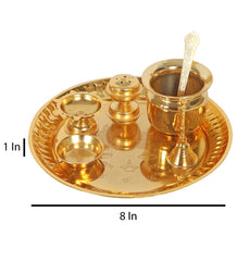 Gold Steel Pooja Thali With Velvet Box