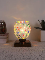 Mosaic Glass Table Lamp with wood Square Brown Base (NM22)
