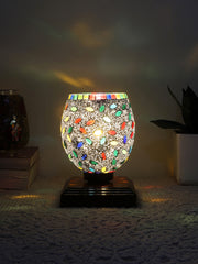 Mosaic Glass Table Lamp with wood Square Brown Base (NM22)