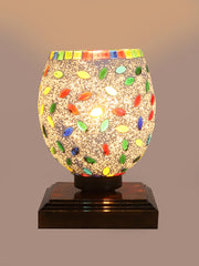 Mosaic Glass Table Lamp with wood Square Brown Base (NM22)