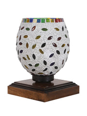 Mosaic Glass Table Lamp with wood Square Brown Base (NM22)
