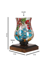 Mosaic Glass Table Lamp with wood Square Brown Base (NM23)