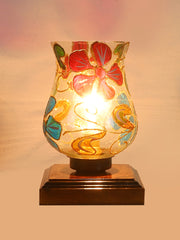 Mosaic Glass Table Lamp with wood Square Brown Base (NM23)