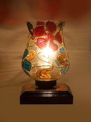 Mosaic Glass Table Lamp with wood Square Brown Base (NM23)