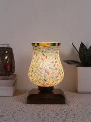 Mosaic Glass Table Lamp with wood Square Brown Base (NM24)
