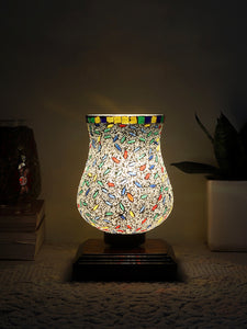Mosaic Glass Table Lamp with wood Square Brown Base (NM24)