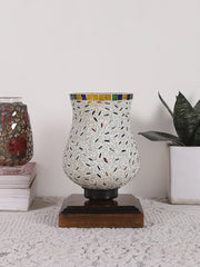 Mosaic Glass Table Lamp with wood Square Brown Base (NM24)