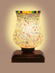 Mosaic Glass Table Lamp with wood Square Brown Base (NM24)