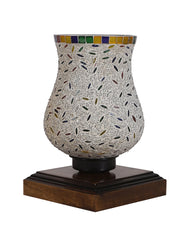 Mosaic Glass Table Lamp with wood Square Brown Base (NM24)