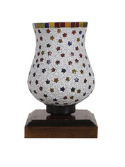 Mosaic Glass Table Lamp with wood Square Brown Base (NM25)