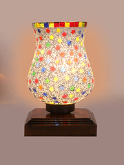 Mosaic Glass Table Lamp with wood Square Brown Base (NM25)