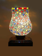 Mosaic Glass Table Lamp with wood Square Brown Base (NM25)