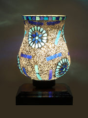 Mosaic Glass Table Lamp with wood Square Brown Base (NM26)