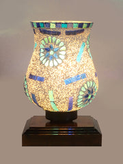 Mosaic Glass Table Lamp with wood Square Brown Base (NM26)