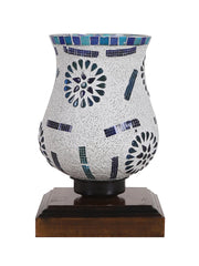 Mosaic Glass Table Lamp with wood Square Brown Base (NM26)