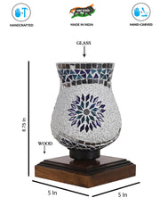Mosaic Glass Table Lamp with wood Square Brown Base (NM27)