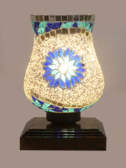 Mosaic Glass Table Lamp with wood Square Brown Base (NM27)
