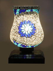 Mosaic Glass Table Lamp with wood Square Brown Base (NM27)
