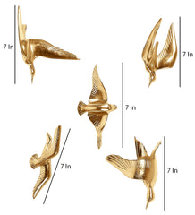 Aluminium Gold Bird Wall Decor Set of 5