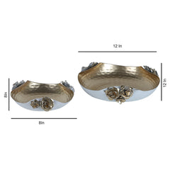 White & Gold Hammered Rose Urli Set of 2