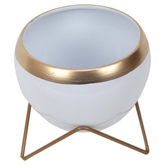 Apple Shape Metal White & Gold Planter Set of 2