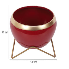 Apple Shape Metal Red & Gold Planter Set of 2