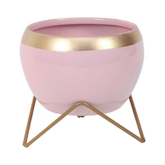 Apple Shape Metal Pink & Gold Planter Set of 2