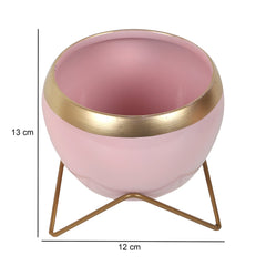 Apple Shape Metal Pink & Gold Planter Set of 2