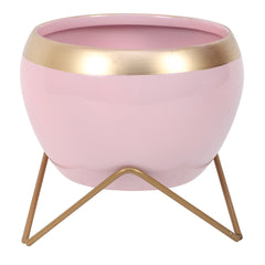 Apple Shape Metal Pink & Gold Planter Set of 2