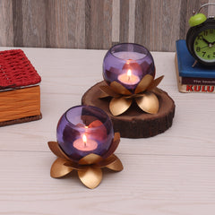 Small Glass Lotus Purple Set of 2