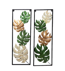 Green, Gold & White Maple Leaves Wall Decor Set of 2