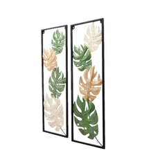 Green, Gold & White Maple Leaves Wall Decor Set of 2