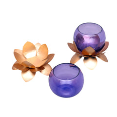 Small Glass Lotus Purple Set of 2