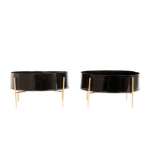 Round Black & Gold Table Planter with Stand Set of 2