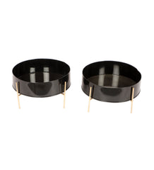 Round Black & Gold Table Planter with Stand Set of 2