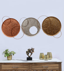 Gold, Copper & Silver Double Ring Wall Decor Set of 3