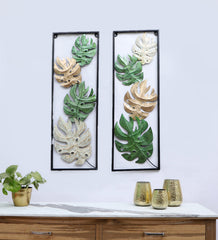 Green, Gold & White Maple Leaves Wall Decor Set of 2