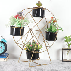 Revolving Wheel Gold & Black Planter Stand