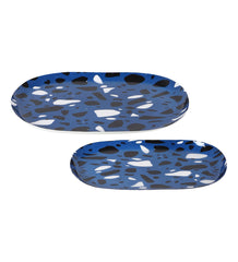 Blue & Black Metal Oval Platter Set of 2